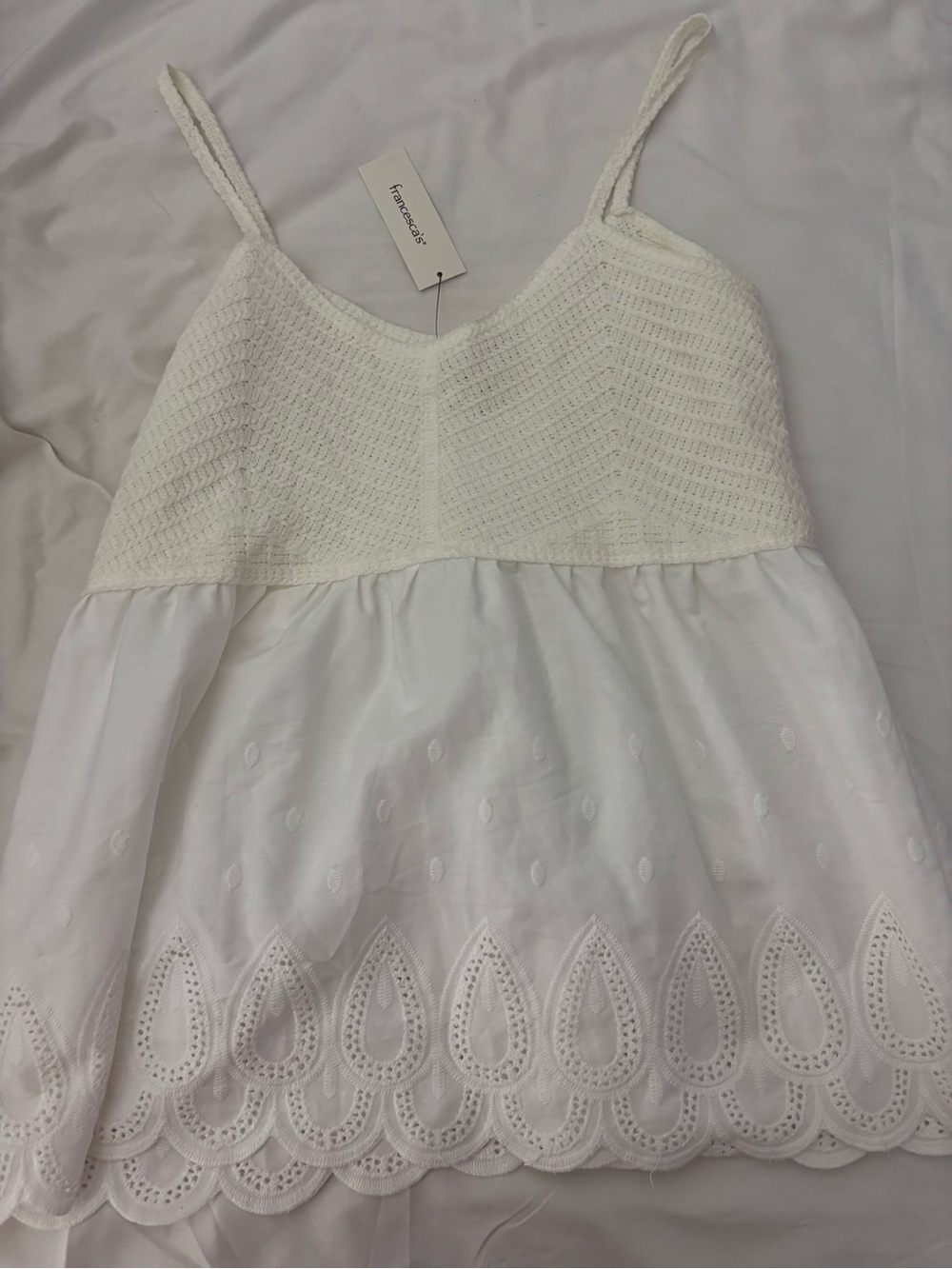 Francesca's Collections White Crochet & Eyelet Spaghetti Strap Cami